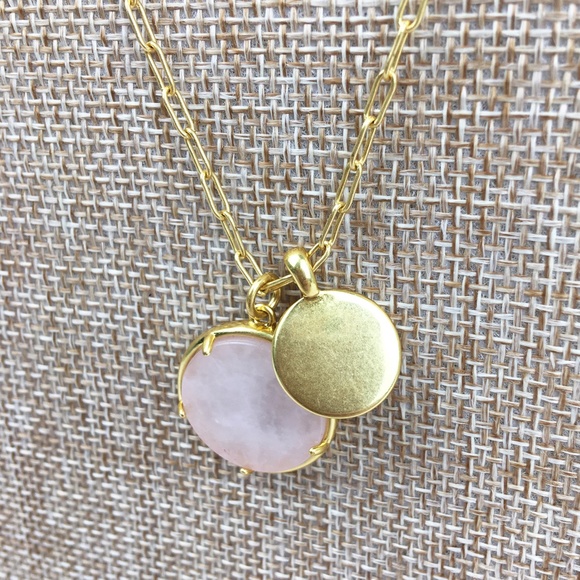 Madewell Stone Collection Rose Quartz Pendant Necklace 24" to 27" Length - Picture 7 of 11